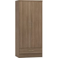 Nevada 2 door 1 drawer wardrobe in rustic oak effect