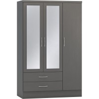 Nevada 3 Door 2 Drawer Mirrored Wardrobe in 3D effect grey