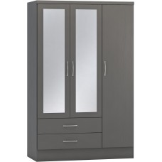 Nevada 3 Door 2 Drawer Mirrored Wardrobe in 3D effect grey