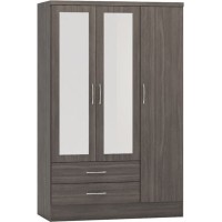 Nevada 3 Door 2 Drawer Mirrored Wardrobe in black wood grain