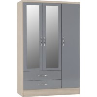 Nevada 3 Door 2 Drawer Mirrored Wardrobe in grey