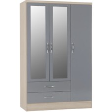 Nevada 3 Door 2 Drawer Mirrored Wardrobe in grey