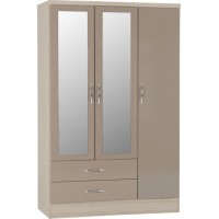 Nevada 3 Door 2 Drawer Mirrored Wardrobe in oyster