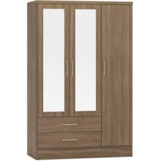 Nevada 3 Door 2 Drawer Mirrored Wardrobe in rustic oak effect
