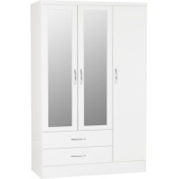 Nevada 3 Door 2 Drawer Mirrored Wardrobe in white