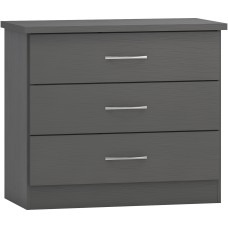 Nevada 3 drawer chest of drawers in 3D effect grey
