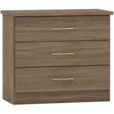 Nevada 3 drawer chest of drawers in rustic oak effect