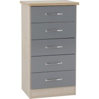 Nevada 5 drawer narrow chest in grey