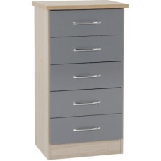 Nevada 5 drawer narrow chest in grey