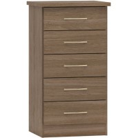 Nevada 5 drawer narrow chest in rustic oak effect
