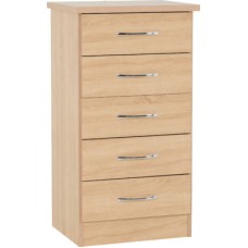 Nevada 5 drawer narrow chest in sonoma oak effect