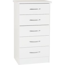 Nevada 5 drawer narrow chest in white