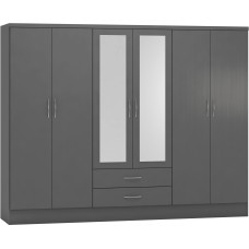 Nevada 6 door 2 drawer mirrored wardrobe in 3D effect grey