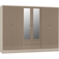 Nevada 6 door 2 drawer mirrored wardrobe in oyster