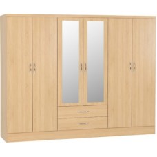 Nevada 6 door 2 drawer mirrored wardrobe in sonoma oak effect
