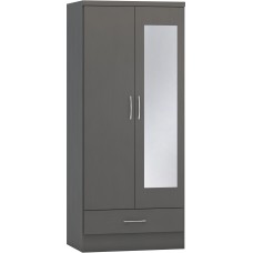 Nevada 2 door mirrored wardrobe in 3D effect grey